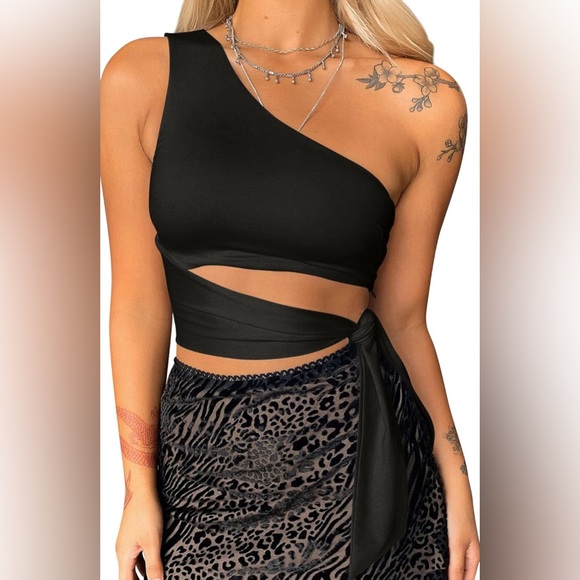 Y2K One Shoulder Side Knot Crop Top BNWOT- [Size S] - Picture 2 of 12